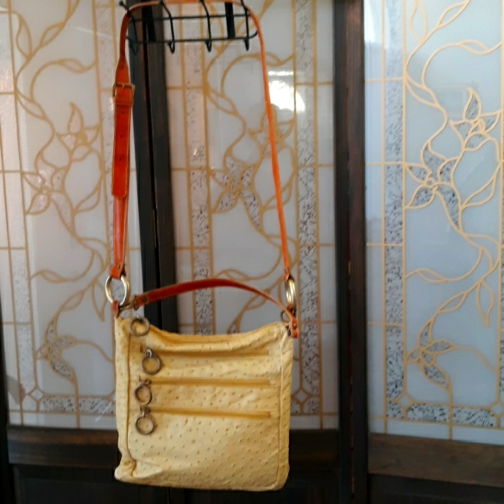 MAURIZIO Taiuti Ostrich Genuine Leather Zippered Cross Body Made In Italy Bag